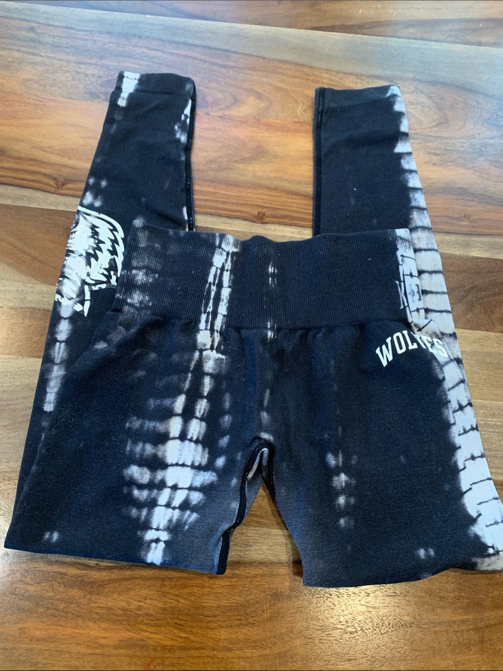 Darc Sport Black & White Tie-Dye Leggings with WOLVES Accent